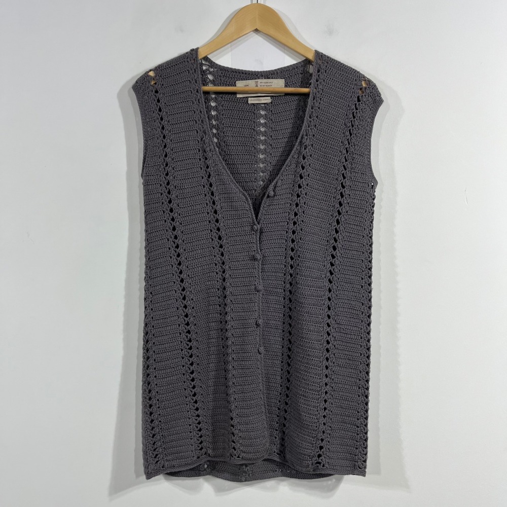 Lavorazione Old Money 100% Wool Crochet Knit Button Front Vest Womens Medium